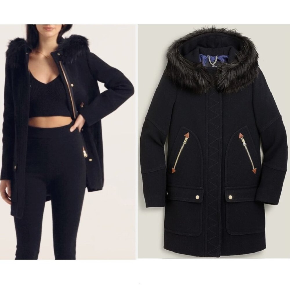 J. Crew Chateau Nello Gori Italian Stadium Cloth Wool Parka Coat Black Sz 22 3X*